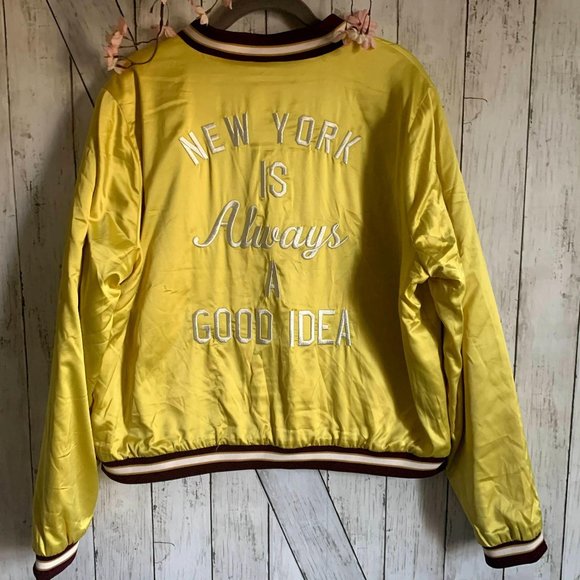 Forever 21 Yellow Satin Bomber New York Plus size - Picture 2 of 13